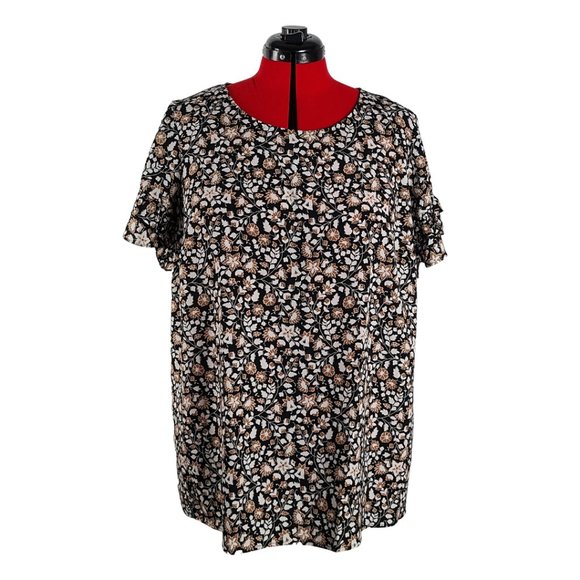 NWT Brown Floral Flutter Sleeve Blouse 20W - Picture 1 of 10